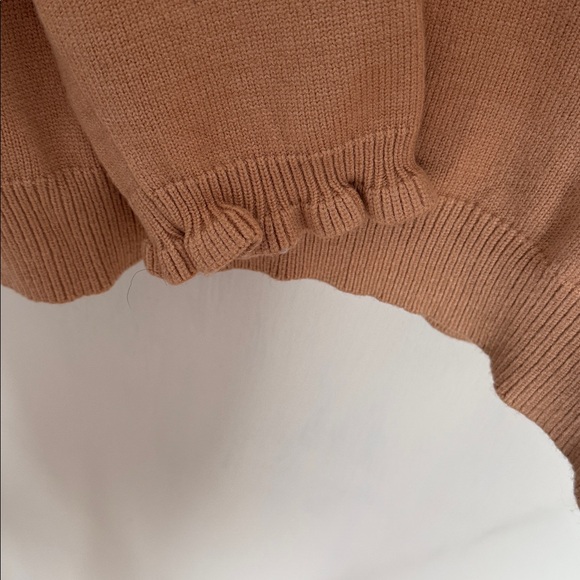Women's Tan Ruffle Button Sweater - Picture 3 of 4